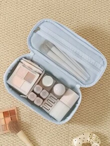 1件/套纯色灯芯绒化妆包，女孩化妆包套装，化妆品收纳包，多功能储物包，带拉链手拿包，轻便洗漱包，可收纳护肤品、化妆品、唇油、防晒霜、护手霜、耳机、零钱、文具、小物件等。可爱化妆包，化妆包，化妆盒，化妆包，日常通勤必备，旅行必备，圣诞节和生日的完美礼物之选。 - 藍色 - 查看 8