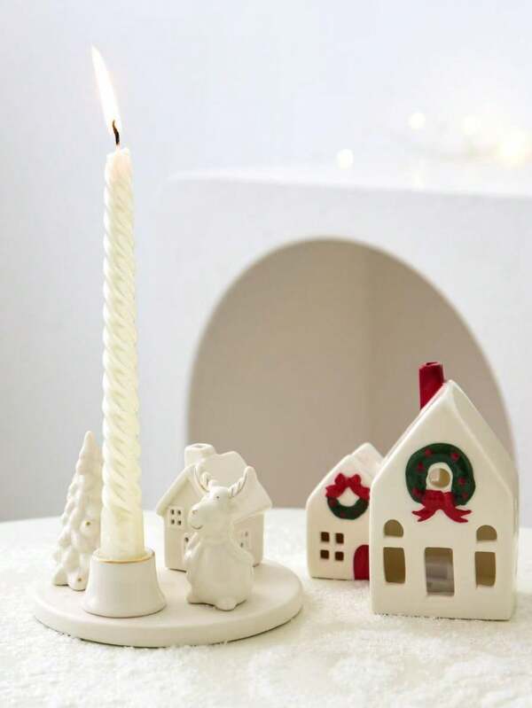 1 قطعة مجموعة شمعدان وديكور عيد الميلاد، شجرة عيد الميلاد والثلج والبيت والأيل الخزفي الإبداعي، شمعدان للديكور على المكتب مناسب للمنزل والفناء والحديقة والفيلا وأعياد السنة الجديدة وعيد الحب والشكر وعيد الميلاد وديكور المنزل والحديقة