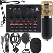 Podcast Equipment Bundle Audio Interface, DJ Mixer, BM-800 Condenser Microphone, Studio Equipment With Mic Arm, Streaming, Voice Over, Singing, PC - Black - View 15