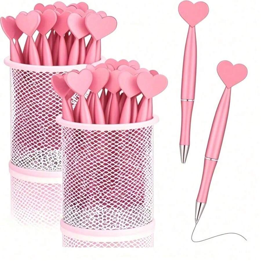 1-12pcs Pink Heart Shaped Rotating Ball Pens, Suitable For School/Office Supplies, Romantic Writing Tools, Wedding Signature, Thanksgiving & Halloween Wedding, Valentine's Day, Elegant Writing Instrument, Back To School Gift - Multicolor - View 1