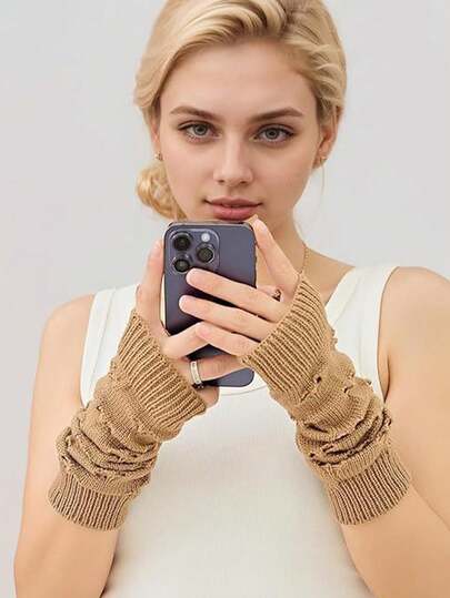 Women's Heart Pattern Knitted Arm Warmers, Fingerless Gloves, Warm And Cozy For Autumn/Winter, Suitable For Skiing Christmas Gift Thermal Warm Winter