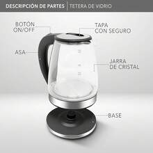 RCA Tetera de Vidrio Eléctrica RC-328 con Luz LED, Capacidad de 1.8 Litros, Apagado Automático, Resistente al Calor, Asa Fría, Base de Acero Inoxidable y Protección Sobrecalentamiento. - Tetera - Ver 2