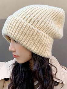 Classic Autumn/Winter Checkerboard Knit Beanie Hat For Women, Korean Fashion Chic, Suitable For Large Head Circumference, Warm Knitted Cap, Versatile Christmas Accessory