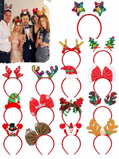 12/6pcs/Christmas Holiday Headbands, Adorable Christmas Headwear, Christmas Tree & Santa Claus Styles Add Festive Cheer To Christmas Parties, Holiday Gifts, And Photo Zones.