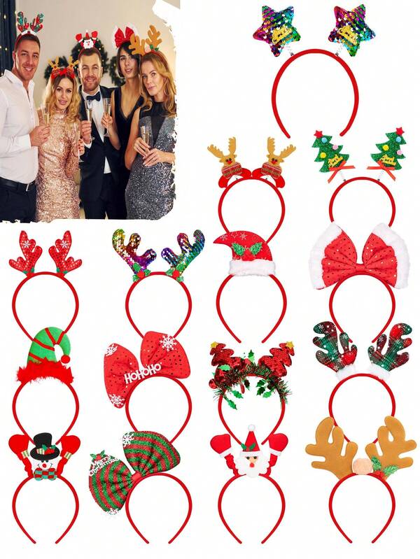 12/6pcs/Christmas Holiday Headbands, Adorable Christmas Headwear, Christmas Tree & Santa Claus Styles Add Festive Cheer To Christmas Parties, Holiday Gifts, And Photo Zones.