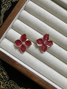 1 Cặp bông tai Dopamine Molecule & Flower nhiều màu sắc dành cho nữ, trang phục hàng ngày đa năng, món quà ngọt ngào cho ngày lễ - Màu Đỏ Sâu - Xem 3