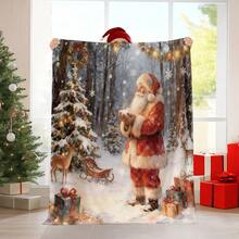 1pc Christmas Santa Claus, Snowman, Reindeer Gift Box Fleece Blanket, Super Soft Flannel Suitable For Bedroom, Living Room, Sofa And Office, Great For Travel And Gift, Christmas