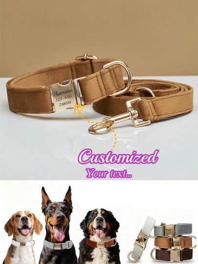 Customized Dog ID Collar + Leash Set, Personalized Dog Tag Pendant Accessories For Small & Medium Dogs, Great Decorative Gift For Your Pets, Engraved, Stainless Steel, Fashionable, Colorful, Vintage, Cute, Minimalist, Customized, Unique, Personalized Pet, Anniversary, Birthday
