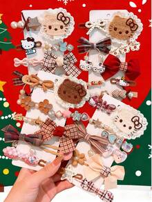 Sanrio 10 piezas de accesorios para niñas de Sanrio, accesorios infantiles, pasadores de cabello para niños, pasadores de cabello para niñas, pasadores de cabello con moño de tela, pasadores de cabello para Hello Kitty, gatos lindos y flequillo lateral