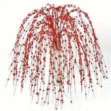 MEHELANY 5pcs 3.15ft Red Glitter Christmas Berry Stems, Artificial Glitter Berry Long Stems Fake Plants Decor, Suitable For Wreath Crafts DIY Home Kitchen Decor, Holiday Christmas Winter DIY Home Decor, Handmade Wreaths, Gift Boxes, Fireplace, Outdoor Planters, Floral Arrangements, Centerpieces