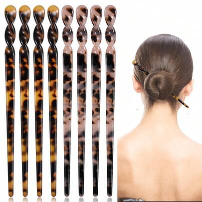 8 Pack Acetate Hair Sticks Leopard Print HairPins Tortoise Shell Hair Chopsticks Vintage Hairs Chopstick Clip Hairstyle Accessories For Women