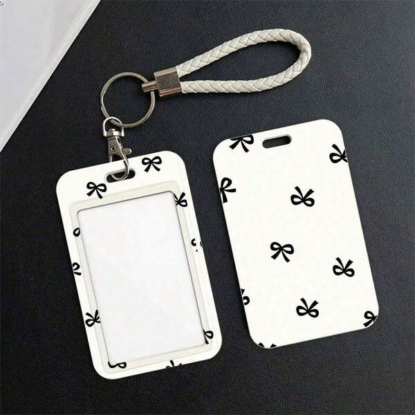 Durable Plastic ID And Card Holder - White With Black Heart Pattern, Scratch-Resistant Protective Case, Ideal Gift For Travel And Daily Use, Travel Accessory, Scratch-Proof Protective Cover