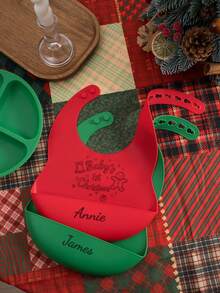 1pc Print On Demand Name Pattern Baby Silicone Bib Custom Baby Tableware Baby Adjustable Bibs Personalized Customization Baby Gifts