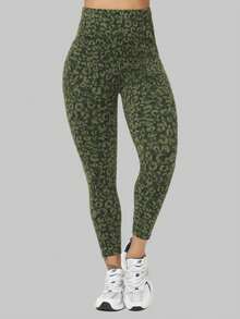 Women's High Waisted Yoga Sports Leggings, Fashionable Women's Sports Leggings, Sports Pants. Back Waist Pocket Design, Sporty Tie Dye High Waisted Sports Leggings, Suitable For Yoga Women's Pants - 軍綠色 - 查看 6