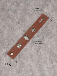 1pc Oval Embossed Floral Men's Leather Bracelet, Vintage Style Minimalist Versatile Accessory, Men's Wristband Christmas Gift, Suitable For Holiday Wear