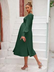 Joyfunear Maternity Fashion Square Neck Long Sleeve Waist Cinched A-Line Dress