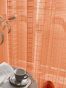 1 片/2 片网格状半透明薄纱窗帘，简约半透明穿孔设计窗帘，适用于客厅、阳台和卧室的装饰，客厅窗帘，卧室窗帘，厨房，多用途装饰窗帘。 - 橘色 - 查看 4