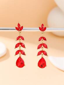 Rhinestone Water Drop Earrings - Red - View 6