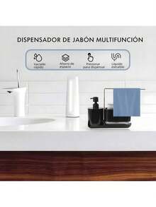 Bebeay Dispensador De Jabon Cocina, 4 In 1 Dispensador Deón para Trastes con Soporte para Paños y Jabonera, Abs Resistente, Juego De Jaboneras Organizador para Cocina, Baño y Fregadero (Nergo) - nervio - Ver 10
