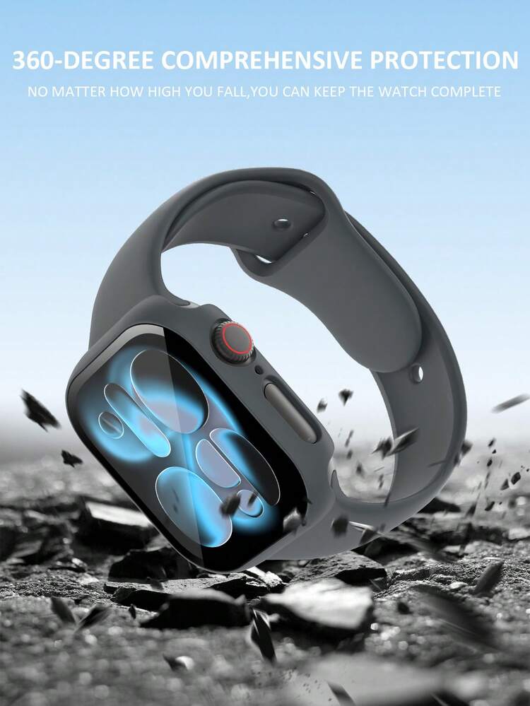 2pcs Space Gray PC + Tempered Glass Integrated Watch Case, Shock-Proof, Scratch-Resistant, Fashion Protective Cover, Compatible With Apple Watch Case 40mm/41mm/42mm/44mm/45mm/46mm/49mm, Compatible With Apple Watch Ultra/SE/11/10/9/8/7/6/5/4 Series, Comfortable Wear, Unisex, All-Round Protection - Space Grey - View 4