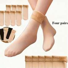 4/8 Pairs Thick Warm Mid-Calf Socks, Unisex Thermal Lined Non- Snow Socks For Autumn/Winter - Multicolor - View 4