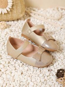 1 Paio di Scarpe Piatte Glitterate per Bambine con Decorazione a Fiocco, Comode e Morbide, Adatte per Camminare, Feste all'Aperto e Spettacoli per Bambini - Dorato - Visualizzare 3