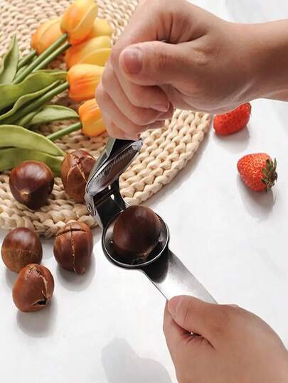 Stainless Steel Chestnut Nutcracker - Manual Chestnut Opener With Ergonomic Handle, Suitable For Chestnuts, Walnuts, Hazelnuts, Kitchen And Restaurant - Durable Food- Design, Nutcracker, Walnut Opener, Walnut Peeler