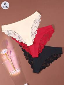 3 st/set sexiga spetstrosor och sidenunderkläder för kvinnor - Multifärgad - Visa 3