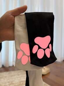 1/2 Par de Meias Soquete Sobre o Joelho com Estampa de Pata de Gato Rosa 2D, Disponível em Preto e Branco, Meias Estilo Japonês Fofo JK, Meias Altas Lolita, Adequadas para Looks Diários Adoráveis, Festas Casuais, Estilo Suave e Doce, Looks de Festa, Presentes Diários, Presentes de Aniversário