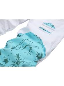 MICKASON Men's Ripped Relaxed Straight-Leg Regular Fit Distressed Jeans. Streetwear-Inspired Aesthetic, Vintage Charm, Nostalgic Vibe, Relaxed Fit. Two-Tone Patchwork Design Blends White And Light Green, Accented With Bamboo Leaf Print-Perfect For All Seasons. Effortlessly Transitions From Evening Dates And Business Meetings To Holiday Parties And Outdoor Adventures. - 白綠色 - 查看 3