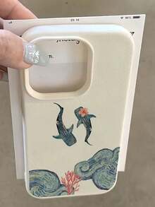 Ocean 1pc White Double Whale Bible Pattern Full Coverage TPU Shockproof Phone Case Compatible With Apple 16, 15, 14, 13, 12, 11 Pro Max And Series - 款式6(1pc) - 查看 9