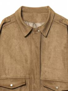 DEEKA Autumn/Winter New Women's Fashion Casual Suede Texture Bomber Jacket - Brown - View 8