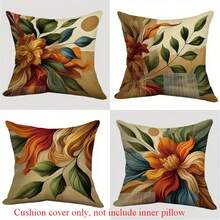 4 piezas de Fundas de almohada de estilo tradicional de poliéster, con estampados florales y bohemios de plantas, impresión de un solo lado, con cremallera, lavables a máquina, fundas de almohada para decoración del hogar