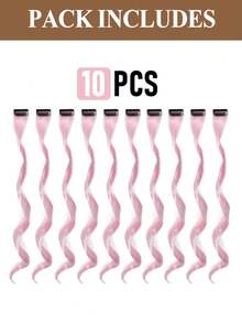 10 lọn tóc nối kẹp nhiều màu sắc, 22 inch, màu xanh nhạt, tóc giả xoăn dài, tóc nối kẹp dùng cho lễ hội âm nhạc, cosplay, tiệc thời trang, quà Giáng sinh và năm mới (Dành cho nữ) - Màu xanh nhạt - Xem 12