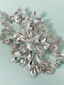 1件水晶新娘婚礼发梳银色水钻花朵新娘发饰仿珍珠婚礼发饰女士情人节配饰