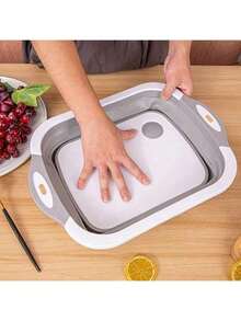 1pcs Collapsible Cutting Board - Foldable Multi-Function Dish Tub - Washing And Draining Veggies Fruits Sink Storage Basket(8.5 Quart) - New Kitchen And Camping Essentials - 白灰色 - 查看 4