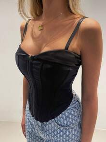Yuwenier Sexy Rivet Lace-Up Back Shaping Bralette, Adjustable Strap Cropped Tank Top, Suitable For Valentine's Day Dates, Christmas And Various Occasions - Black - View 3