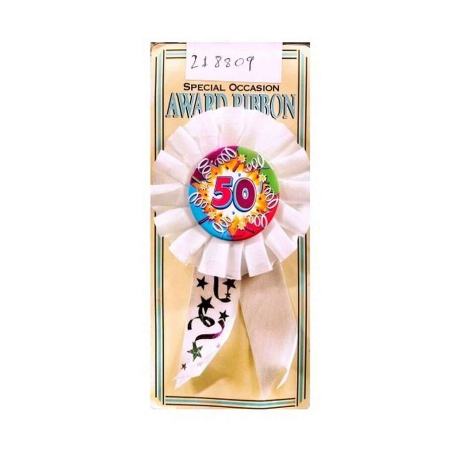 Generic Swirl 50th Birthday Award Ribbon (White) - 100% Mixed - (SG34156) - White - View 1