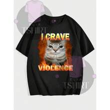 Streetwear T-Shirt I Crave Violence Cat Cat Street Urban Culture Street Fashion Unisex Men Women 100% Cotton Premium Top Streetwear New Release Immediate Shipping Various Colors!! Plus Size - 黑色 - 查看 1