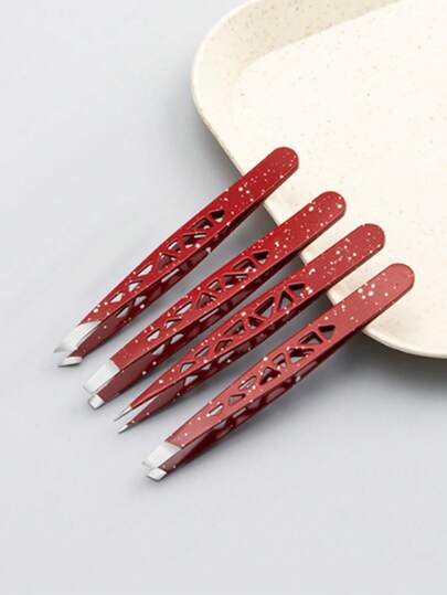 4 Stücke Edelstahl Präzisionspinzetten Set mit Schräg-, Spitz-, Flach- und Klingentipps für Augenbrauen-Pflege, Splitter- und Eingewachsene-Haar-Entfernung. Parfümfreie Schönheitstools mit ausgehöhlten und glitzernden Punktmustern, geeignet für Männer und Frauen. Ideal als Weihnachtsgeschenk.