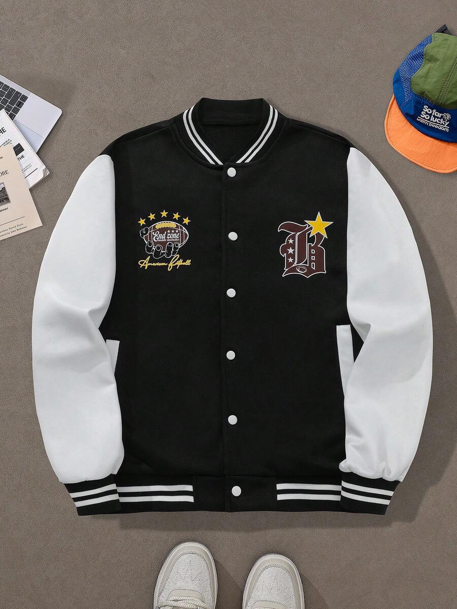Chaqueta de béisbol de manga larga con bloques de color para hombres, abrigo bomber deportivo casual para otoño/invierno