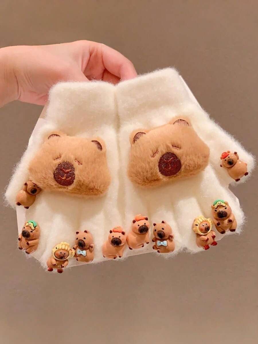 2 st varma, söta tecknade tassavtryckshandskar för barn, moderiktiga och mångsidiga för flickor och pojkar - Multifärgad - Visa 1