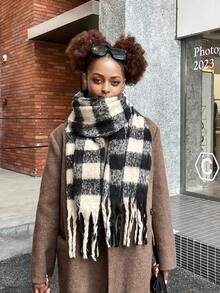 1pc Plus Size Women Winter Solid Plaid Scarf/ Scarf Color Scarf, Soft & Warm Wrap For Autumn And Winter, Warm & Comfortable Large Shawl, Windproof Outdoor, Simple & Versatile Wear Daily, Autumn/Winter Accessories Women Winter Warm Neck, - Multicolor - View 14