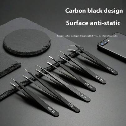 6 Stücke Präzisions Anti-Statik Pinzetten - 1 Stück robuster Edelstahl Werkzeug, geeignet für Elektronikreparatur, Basteln, DIY Schmuck, Wimpern Schönheitstools