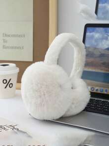 1pc Foldable Plush Ear Muffs, Cute Winter Warm Ear Cover, Ear Warmers For Women, Students, Cold Protection - White - View 4