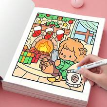 1pc (21cm*21cm) Adult New Coloring Book, Thick Paper, Opaque, Clear Lines, Easy To Color, Suitable For Gatherings With Friends, Includes Cute Animal Family, Holiday Fireplace And Fantastical Christmas Tree Scenes. "Merry Christmas" Coloring Book, DIY Coloring, Cultivate Thinking Ability, Stationery, School Supplies, Suitable As A Gift For Girls, Valentine's Day, New Year - View 5