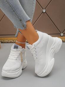 أحذية رياضية نسائية مريحة وكاجوال من قماش مع ربطة الدانتيل وسُمك في الأرضية، مناسبة للارتداء في الخارج طوال السنة