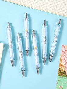 6支/套 蓝色大象图案可伸缩圆珠笔，黑色墨水，性别揭晓派对礼物，婴儿派对装饰，一周岁生日派对用品，新娘送礼会礼物，一周岁生日派对礼物，男宝宝派对用品，男宝宝派对装饰 - 藍色小象 - 查看 3