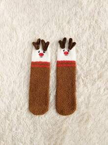 1 Pair Christmas Santa Claus Reindeer Snowman Thick Warm Coral Fleece Socks Suitable For Christmas Costume And Daily Wear - Multicolor - View 7
