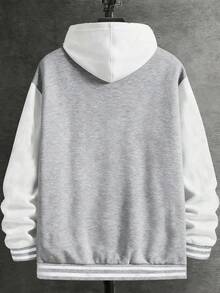 1件青少年男孩休閒純色套頭連帽夾克，運動學院風，春秋款 - 灰色 - 查看 2